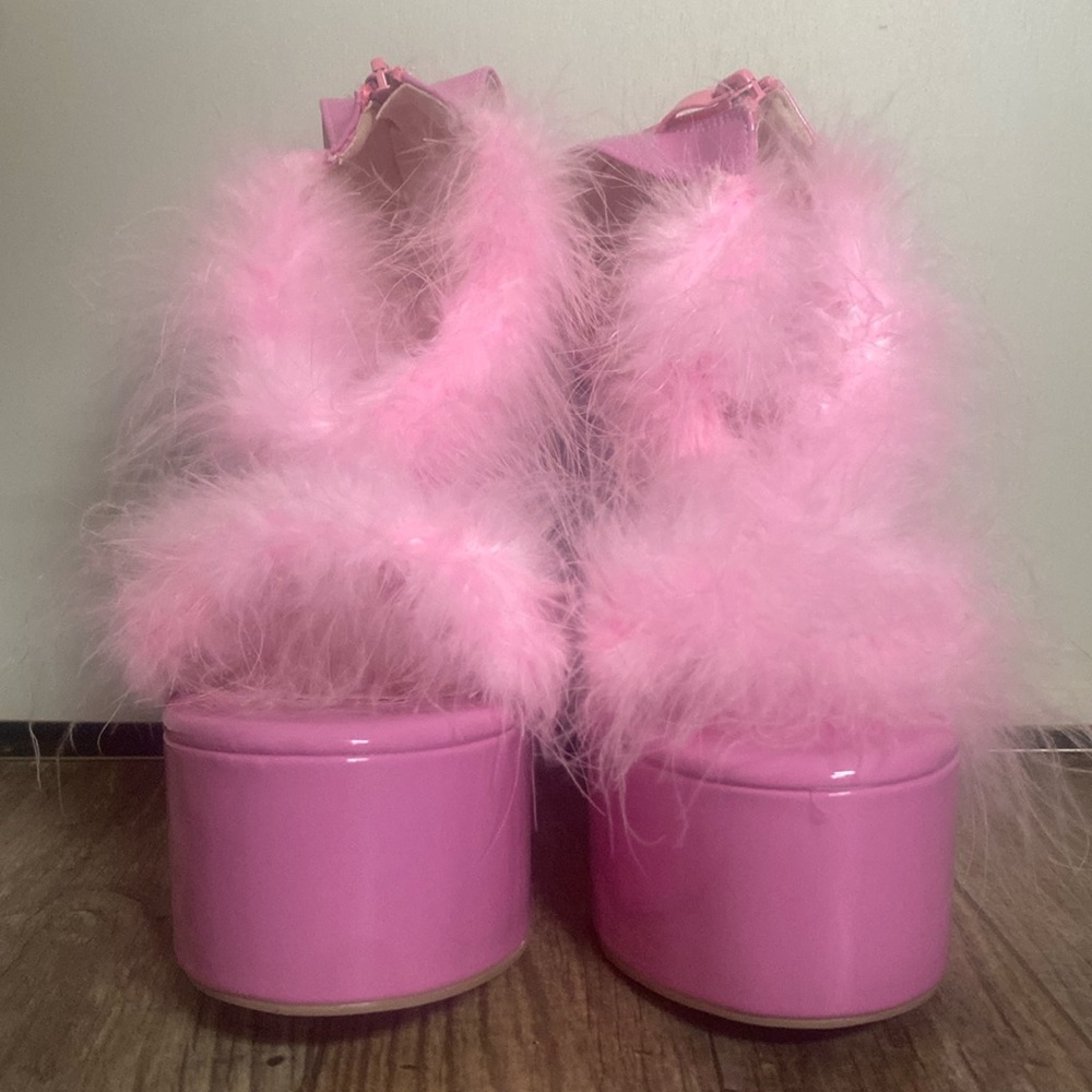 pink fix fur platform stilettos